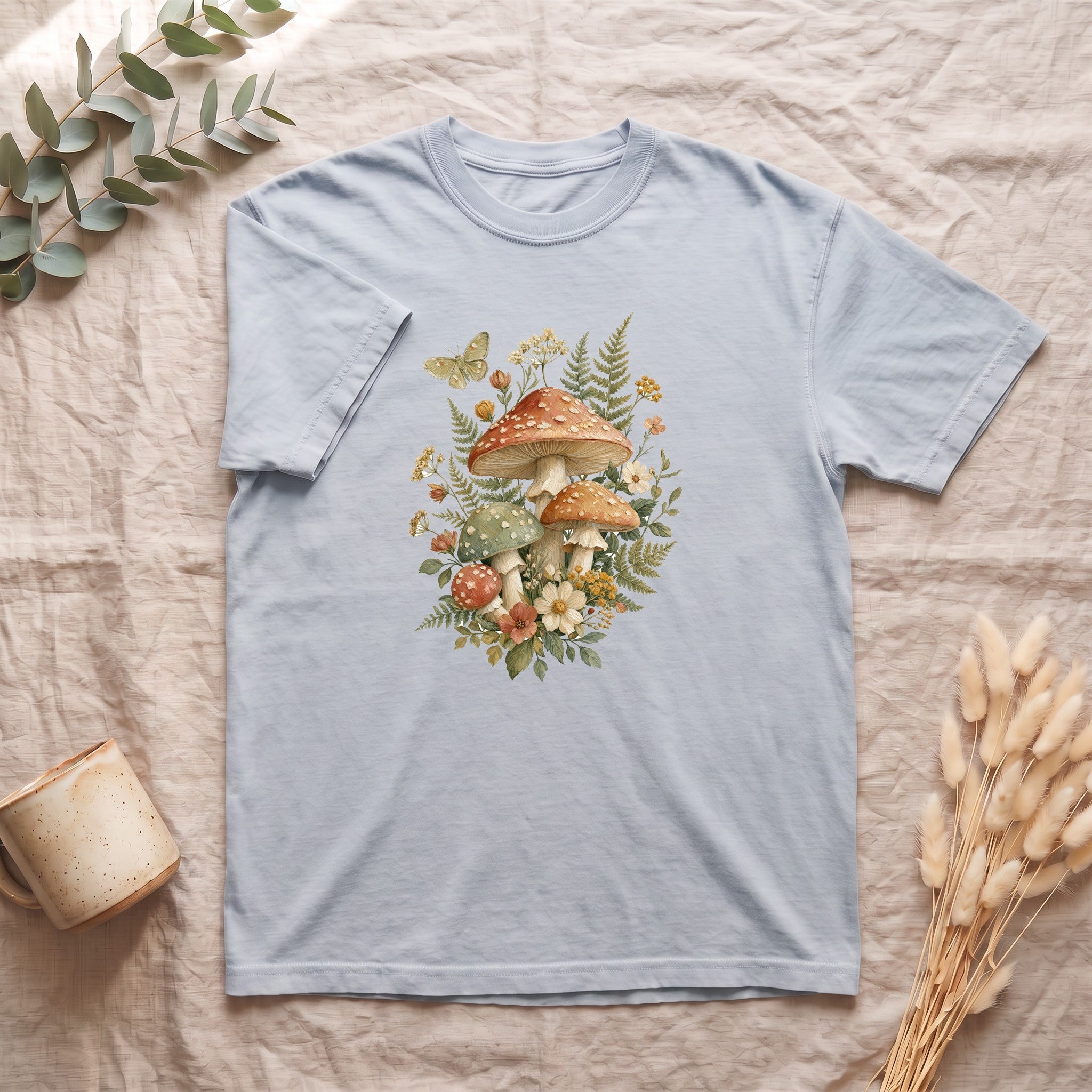 Cottagecore Mushroom Shirt, Botanical Fairycore Tee, Whimsical Nature Lover Gift, Painterly Wildflower Sweatshirt