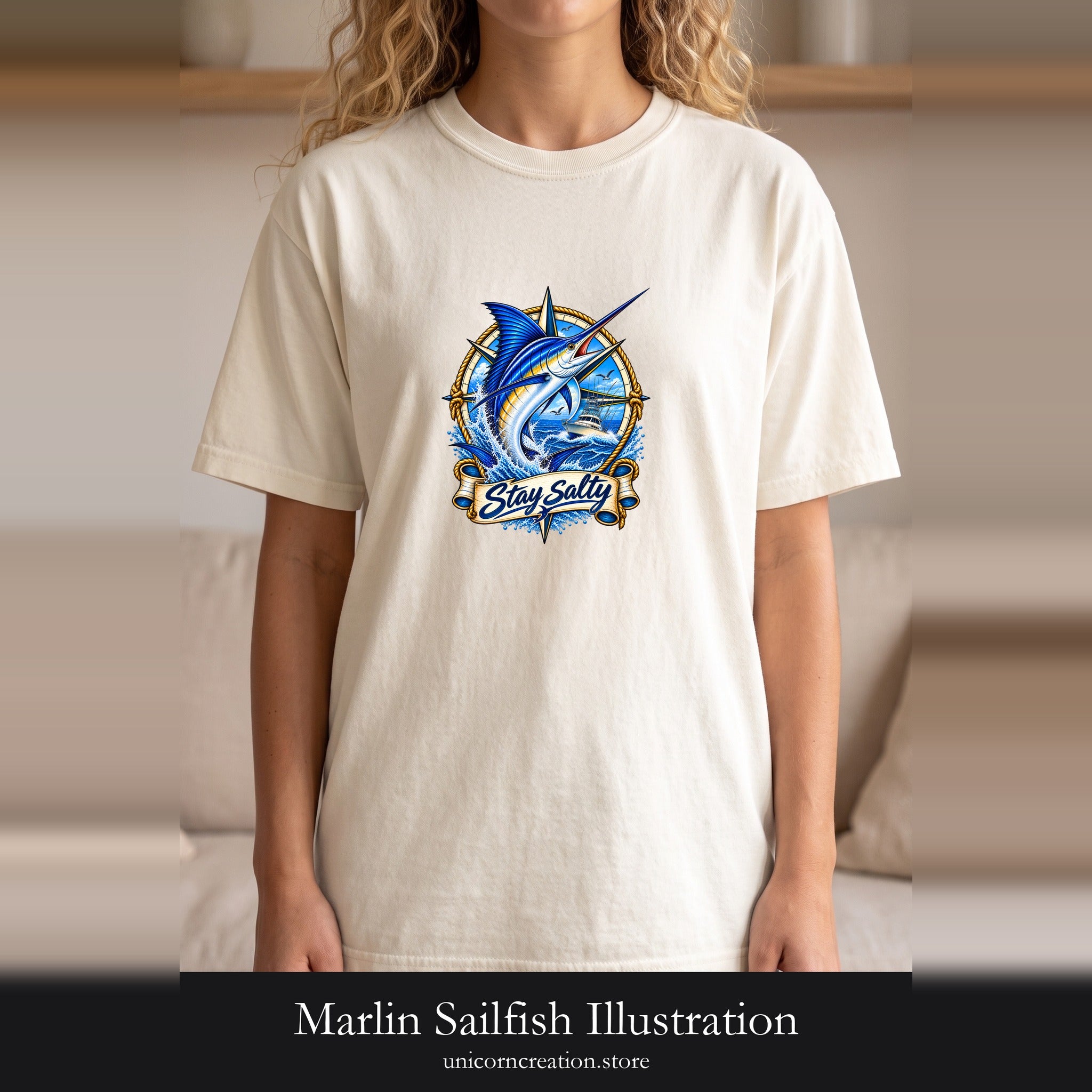 Marlin Sailfish Illustration Shirt | Stay salty Fishing Design