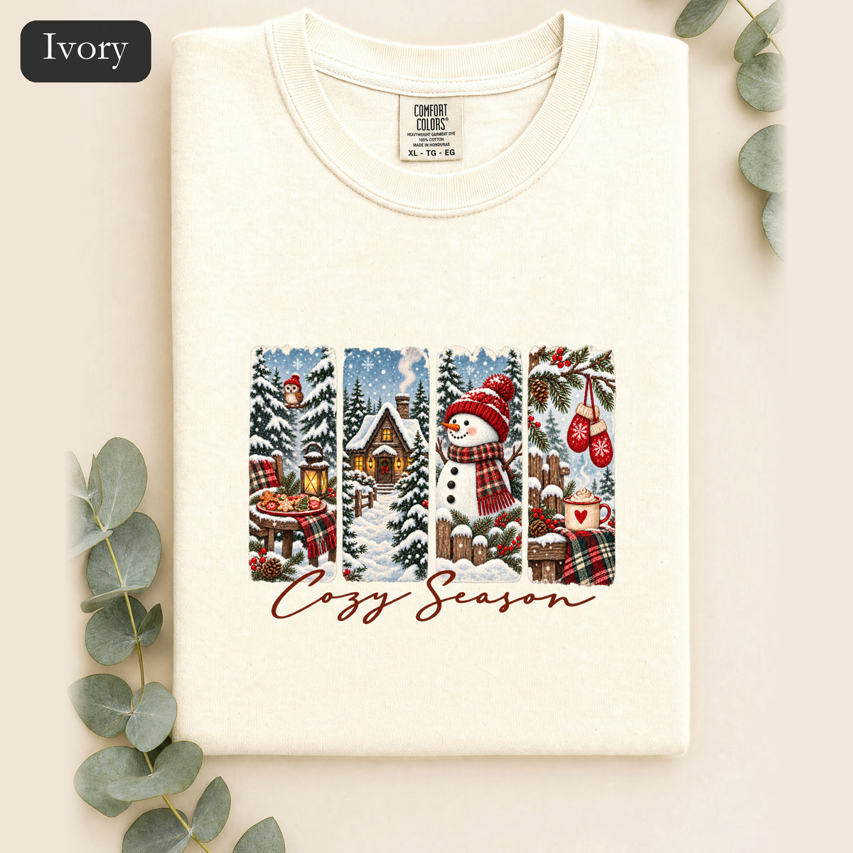 Cozy Winter Scenes Tee | Snowman Cabin Holiday Shirt