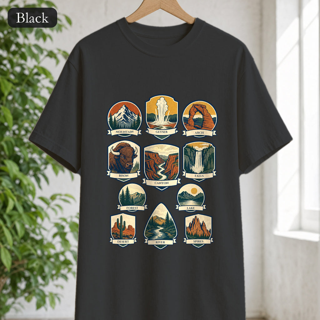 National Parks Shirt, 63 National Parks Badge Tee, Hiking Camping Gift, Retro Adventure Sweatshirt, Outdoor Nature Lover