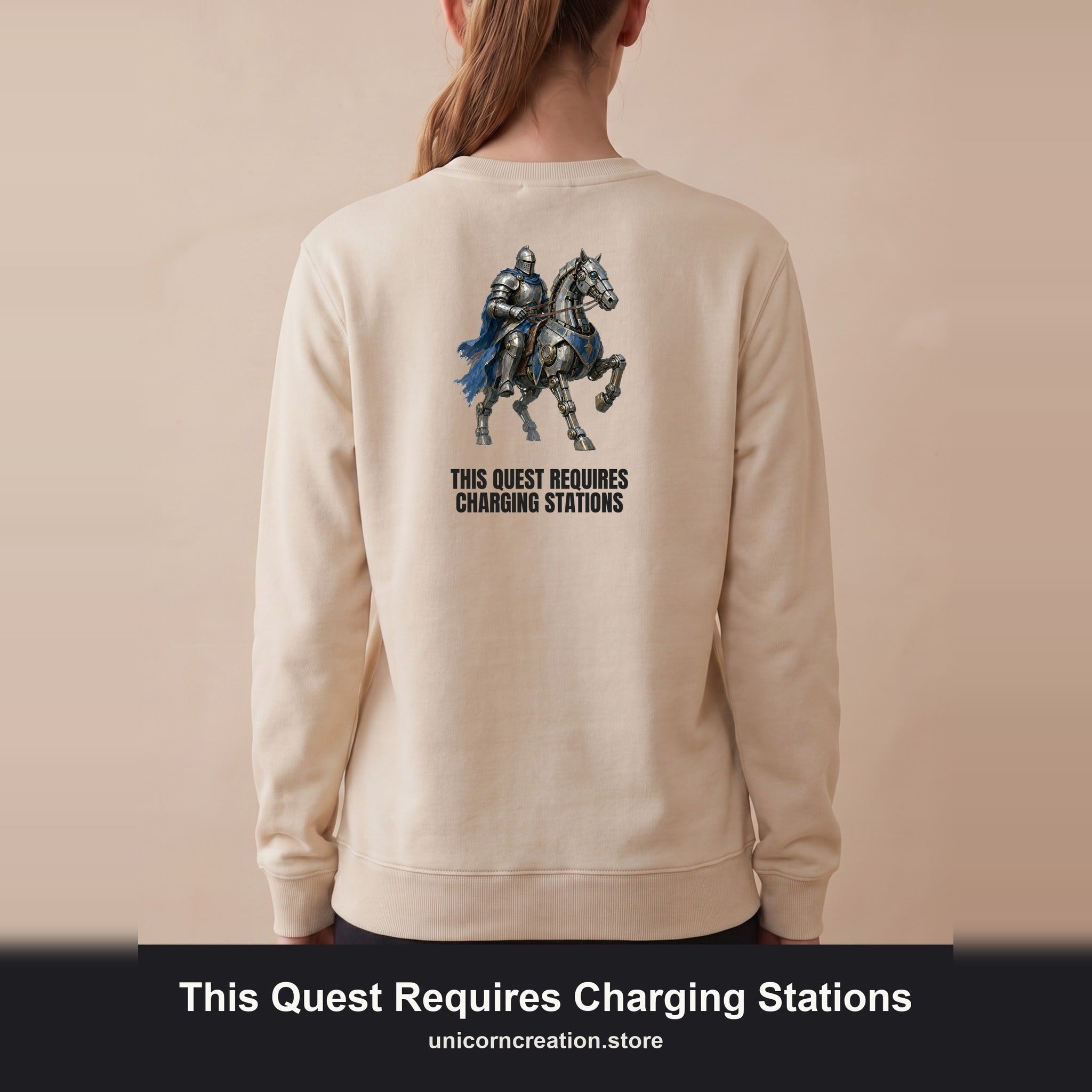 This Quest Requires Charging Stations Shirt, Knight Robot Horse Tee, Funny Gamer Tech Gift, Sci-Fi Fantasy Sweatshirt