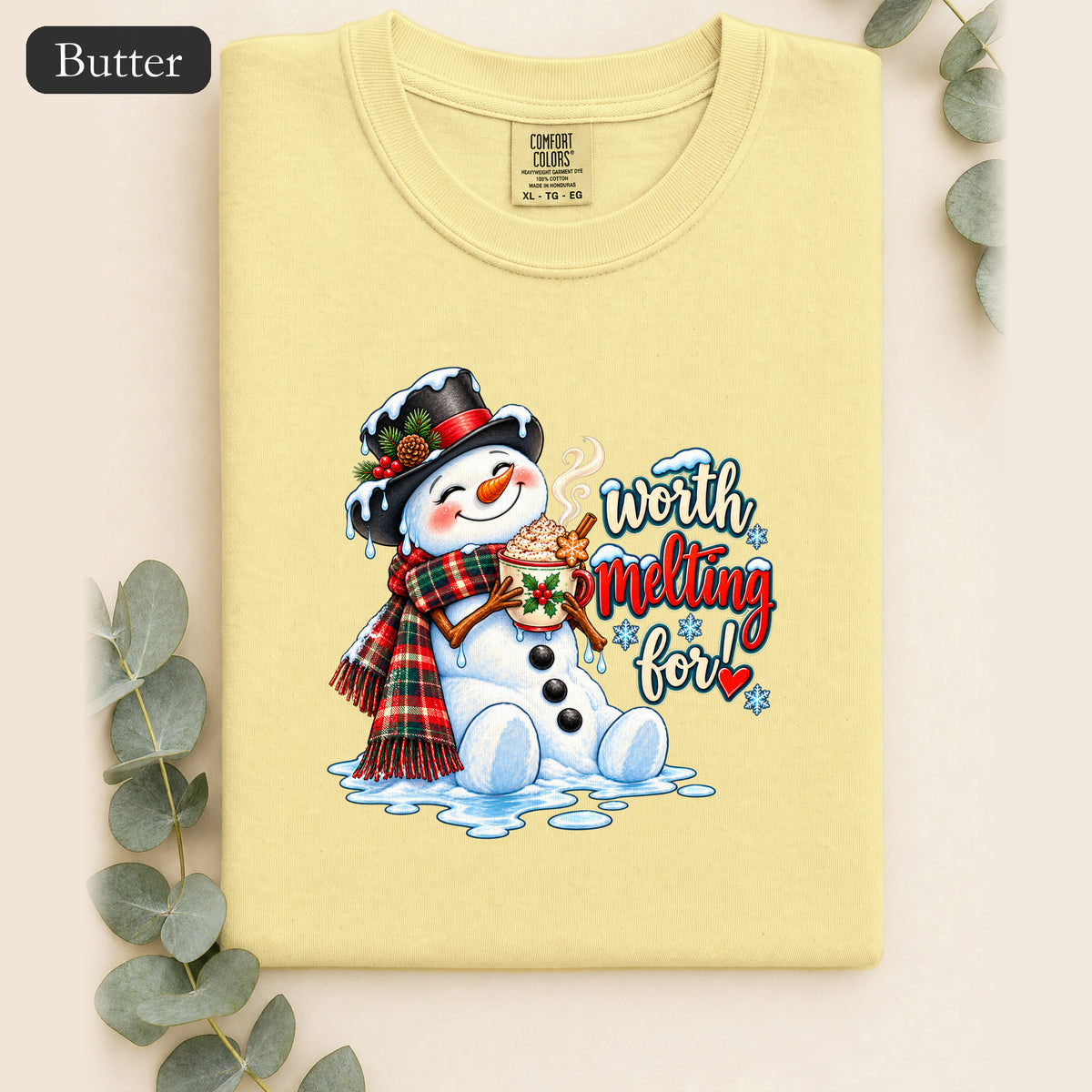 Worth melting for -Snowman with with cocoa Shirt | Christmas Holiday Snowman Tee