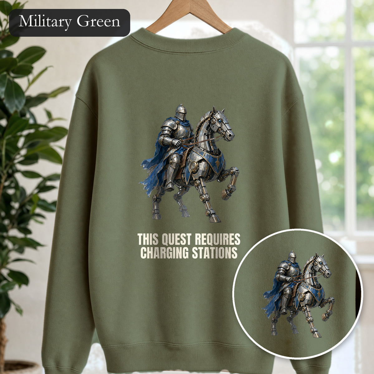 This Quest Requires Charging Stations Shirt, Knight Robot Horse Tee, Funny Gamer Tech Gift, Sci-Fi Fantasy Sweatshirt