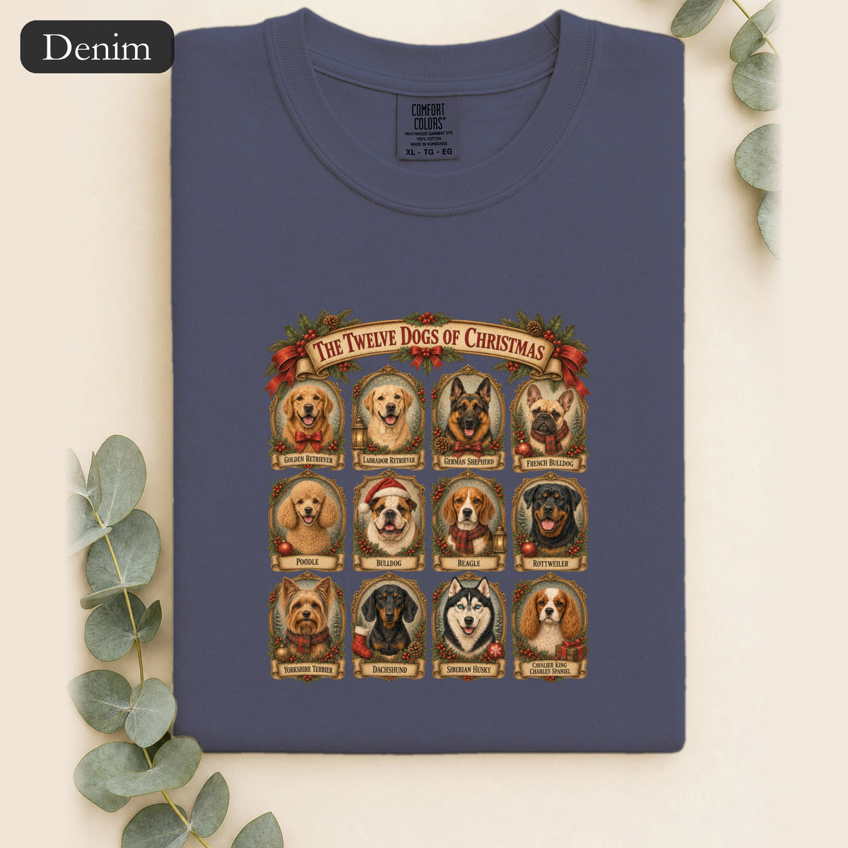 Twelve Dogs of Christmas Shirt | Vintage Dog Portraits Holiday