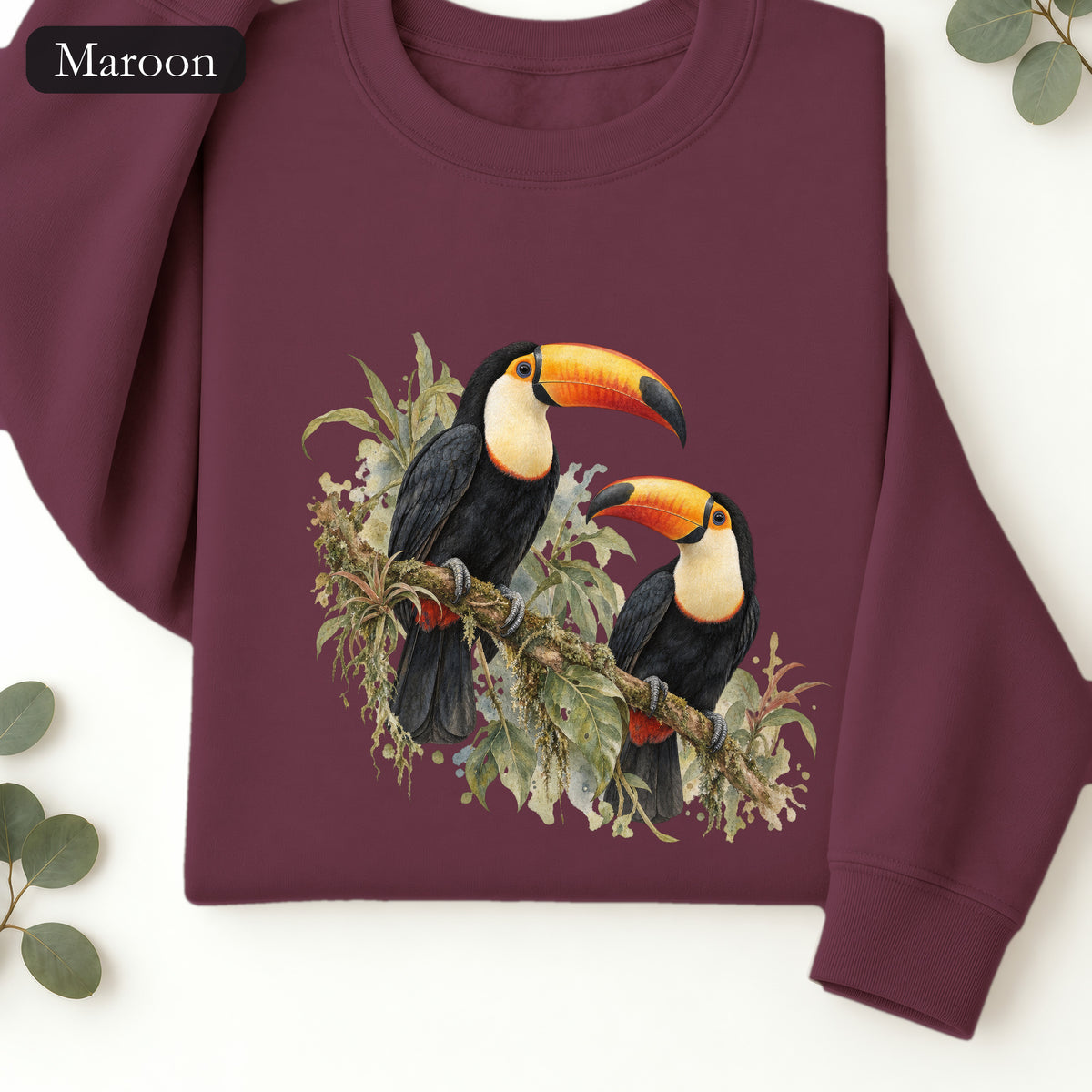 Toucan Pair Tropical Bird Crewneck Sweatshirt | Botanical Illustration