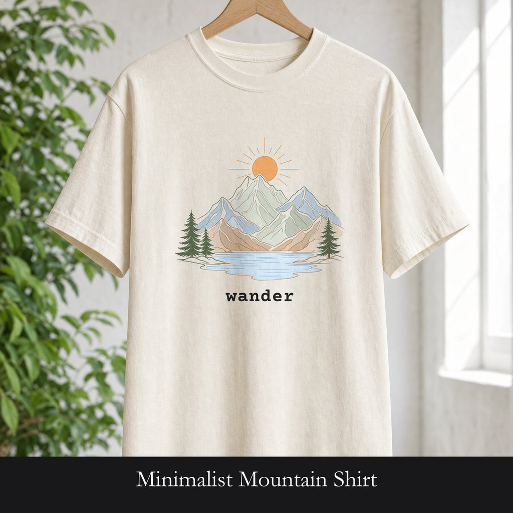 Minimalist Mountain Shirt, Wander Line Art Tee, Nature Hiking Adventure Gift, Modern Outdoor Sweatshirt