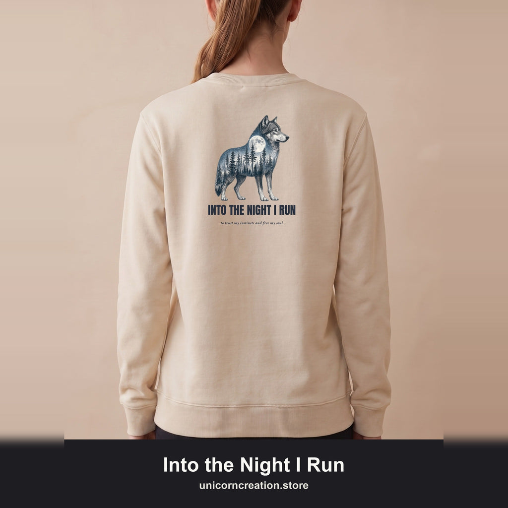 Into the Night I Run Shirt, Wolf Double Exposure Tee, Moonlit Forest Wild Spirit Gift, Woodland Nature Sweatshirt