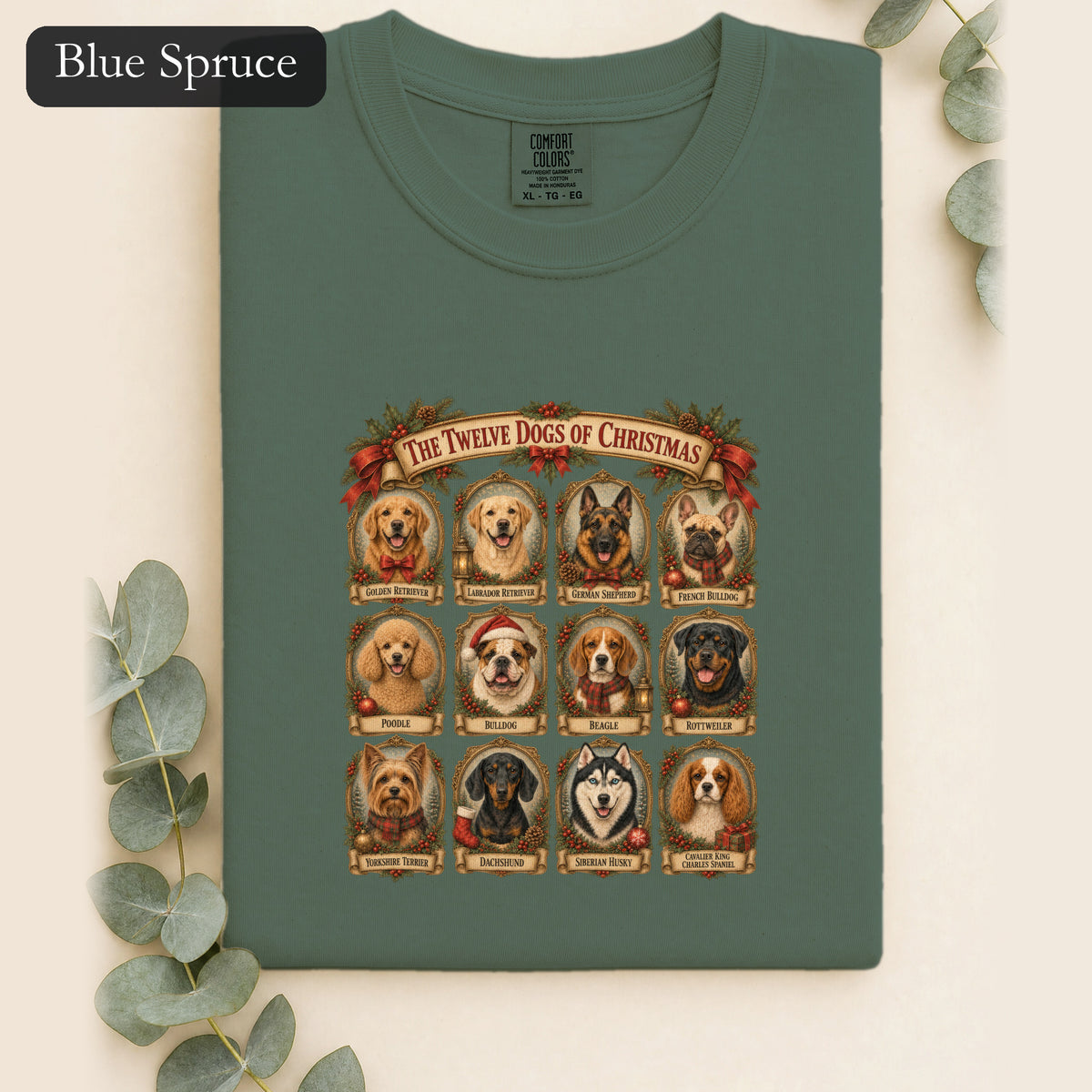 Twelve Dogs of Christmas Shirt | Vintage Dog Portraits Holiday