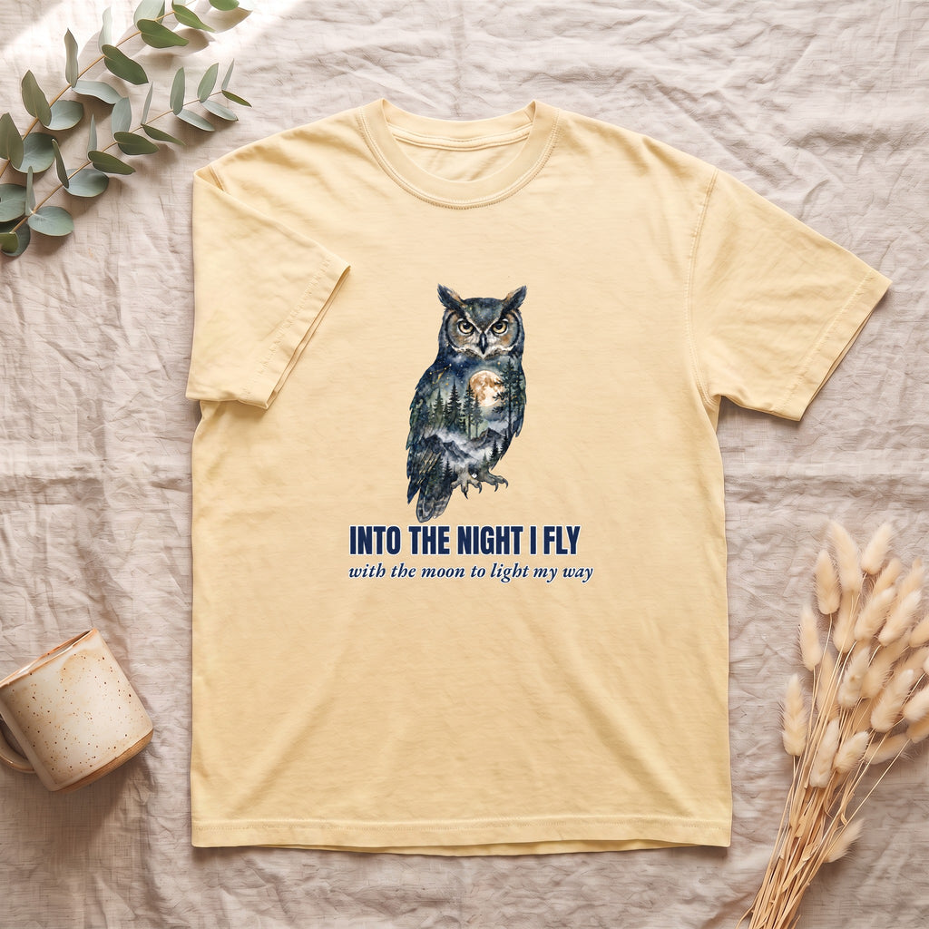 Into the Night I Fly Shirt, Owl Double Exposure Tee, Starlit Forest Nature Lover Gift, Woodland Wildlife Sweatshirt