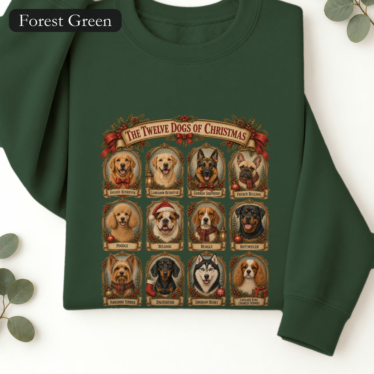 Twelve Dogs of Christmas Sweatshirt | Vintage Dog Portraits Holiday