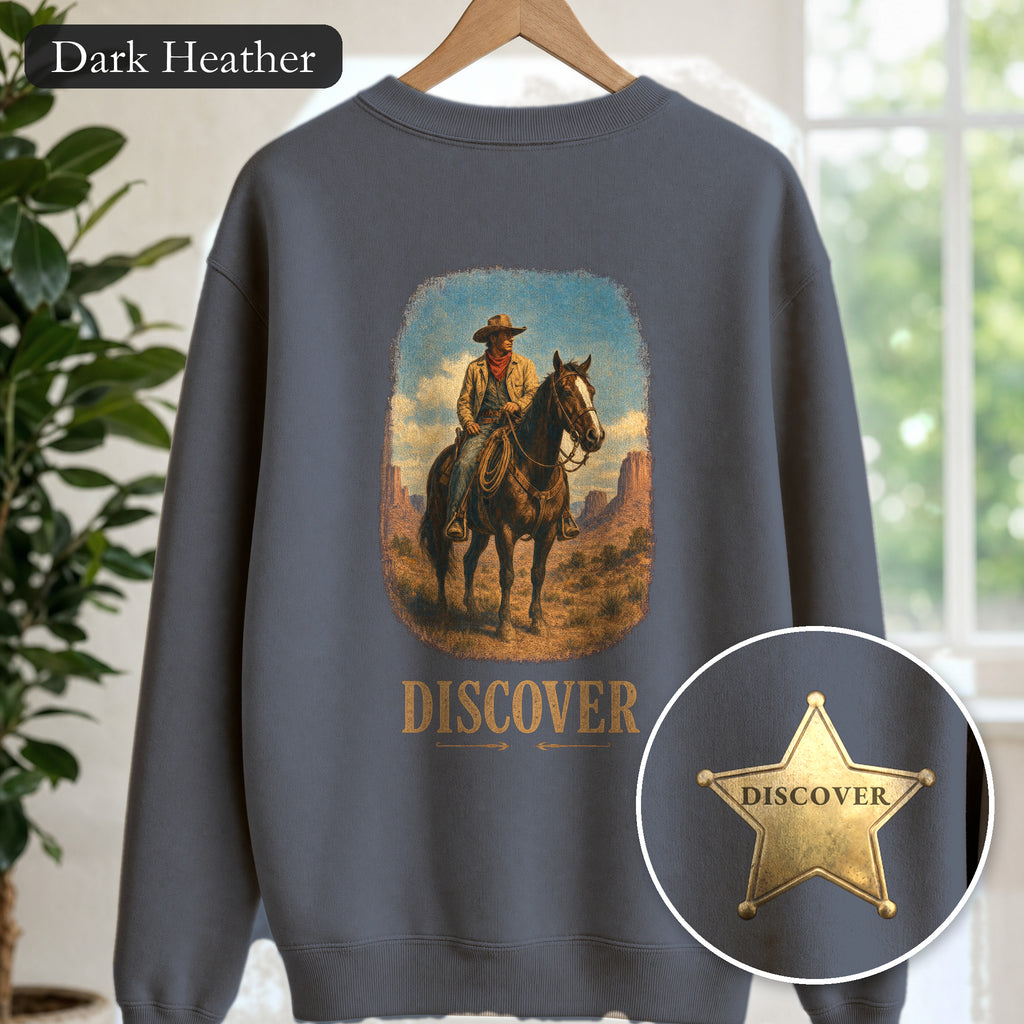 Discover Cowboy Sweatshirt, Vintage Western Horse Crewneck, Desert Rodeo Sweatshirt, Sheriff Star Cowboy Gift