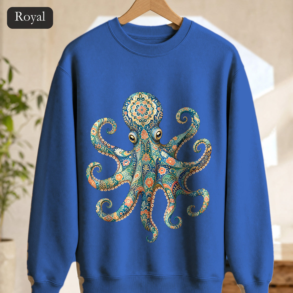 Boho Octopus Shirt, Folk Art Octopus Tee, Japanese Pattern Ocean Lover Gift, Vintage Floral Octopus Sweatshirt