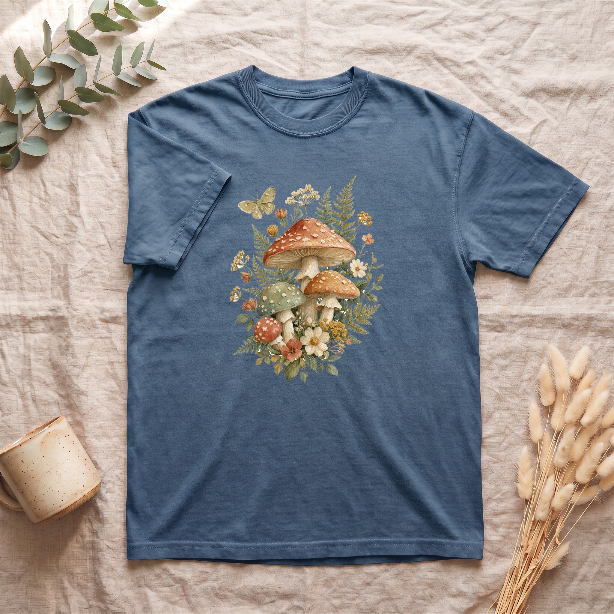 Cottagecore Mushroom Shirt, Botanical Fairycore Tee, Whimsical Nature Lover Gift, Painterly Wildflower Sweatshirt
