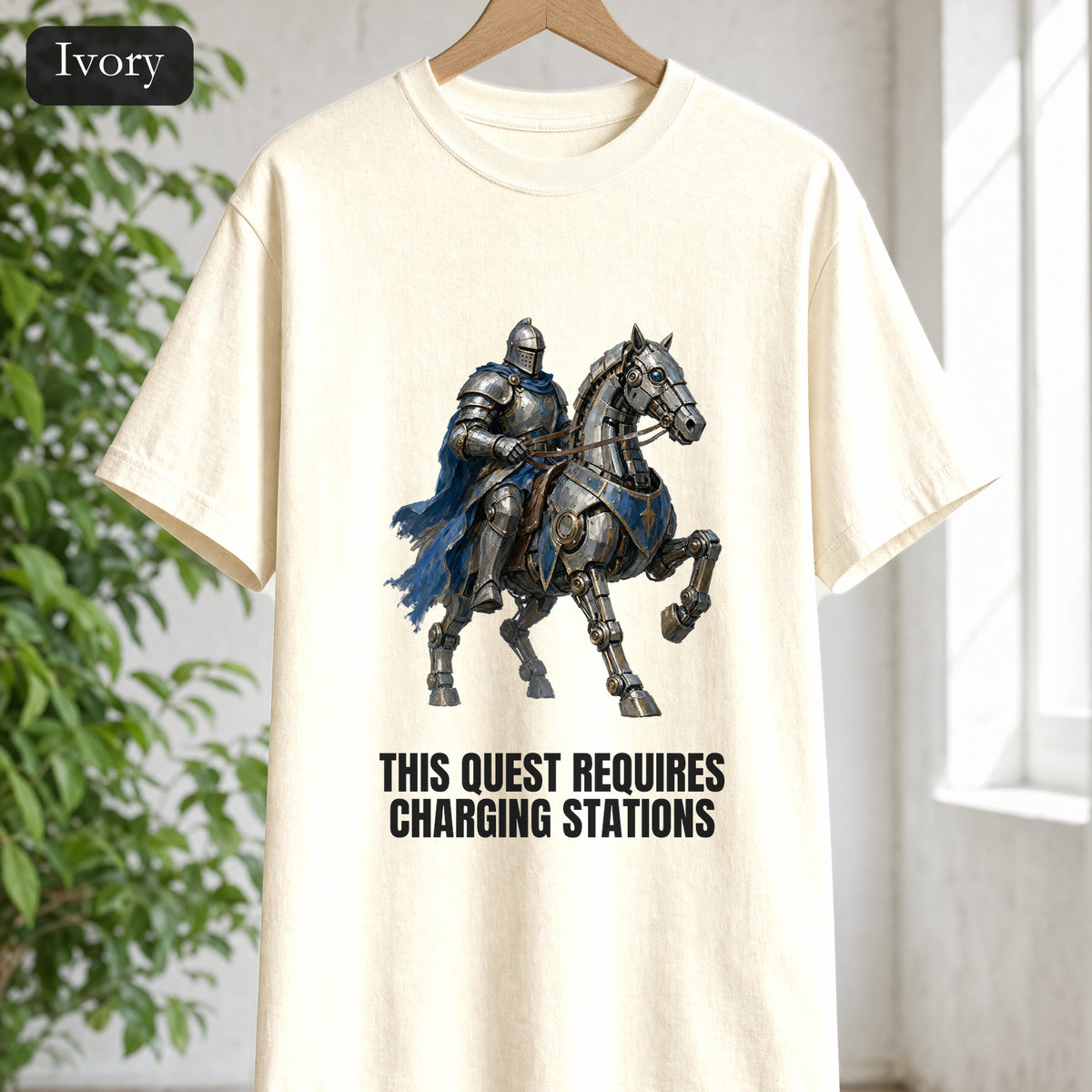 This Quest Requires Charging Stations Shirt, Knight Robot Horse Tee, Funny Gamer Tech Gift, Sci-Fi Fantasy Sweatshirt