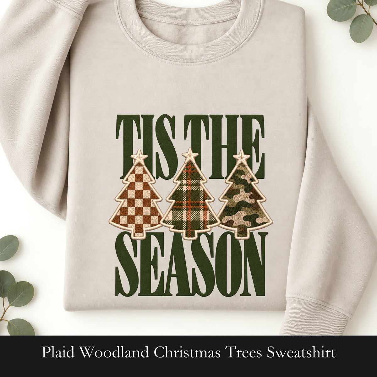 Plaid Woodland Christmas Trees Sweatshirt | Holiday Tree Trio Crewneck