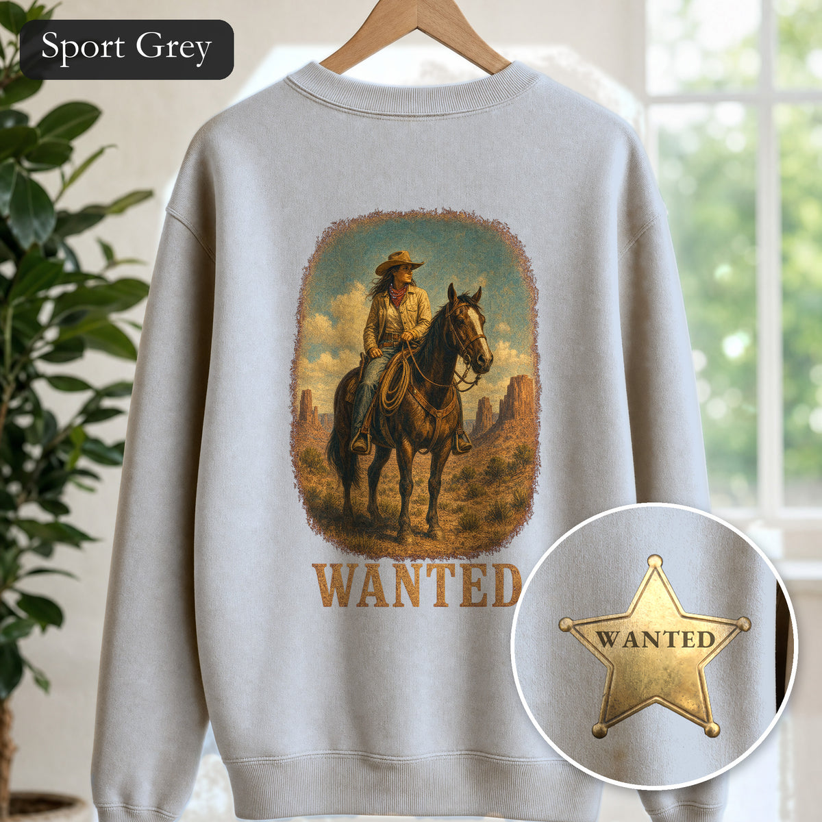 Wanted Cowgirl Sweatshirt, Vintage Western Wanted Poster Crewneck, Desert Outlaw Sweatshirt, Sheriff Star Cowgirl Gift