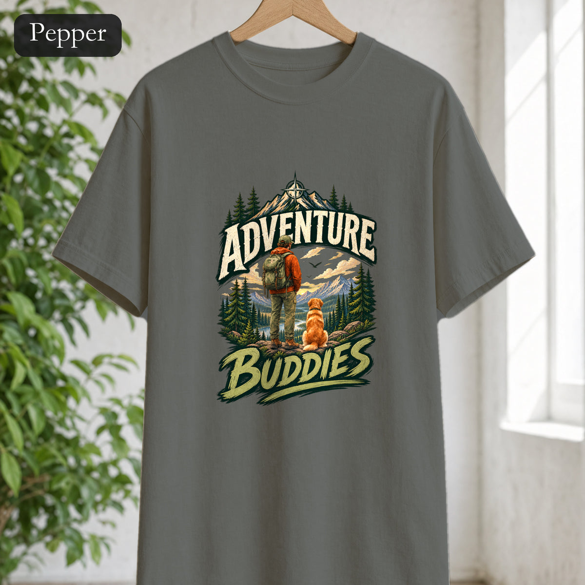 Adventure Buddies Shirt, Dog and Human Hiking Tee, Matching Dog Owner Gift, Painterly Outdoor Shirt