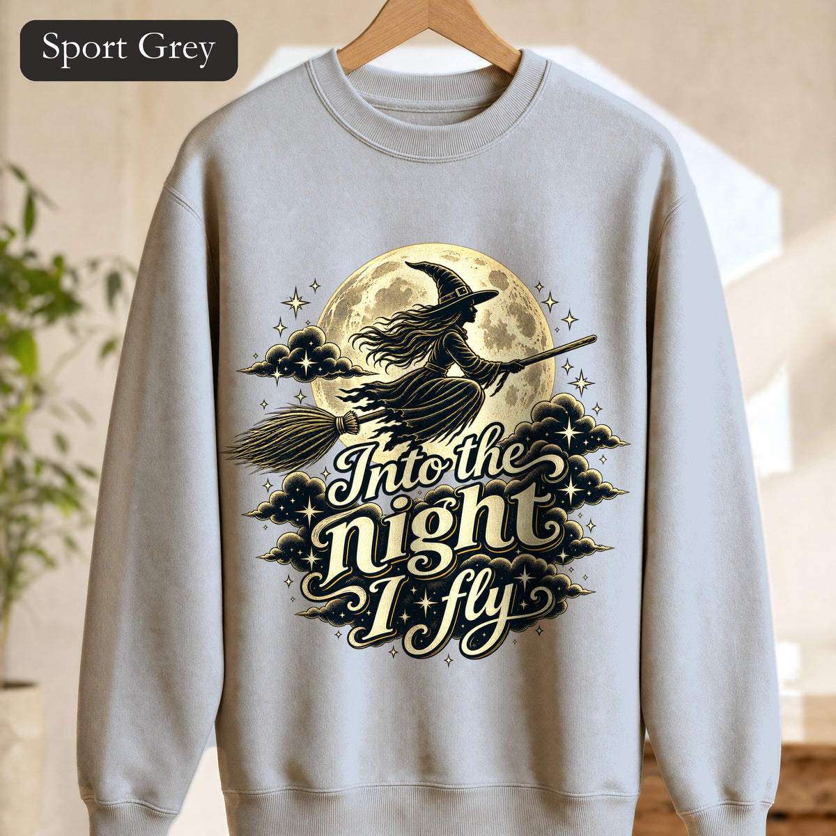 Witch Moon Sweatshirt, Into the Night I Fly, Magical Halloween Crewneck, Witchy Aesthetic Gift