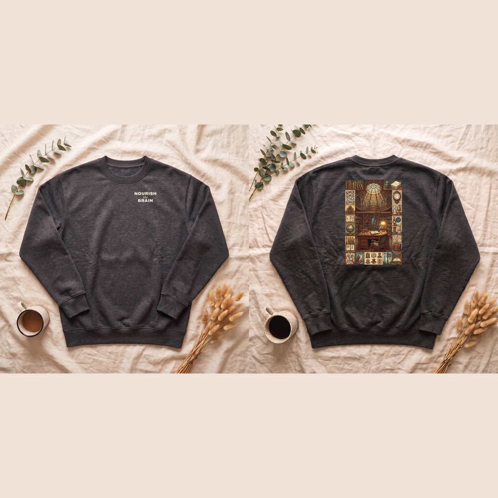 Nourish the Brain Sweatshirt, Vintage Library Poster Crewneck, Dark Academia Book Lover Sweatshirt, Librarian Reader Gift