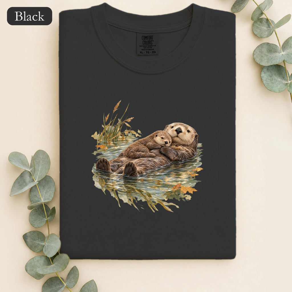Sea Otter Floating Illustration Shirt | Relaxing Wildlife Art
