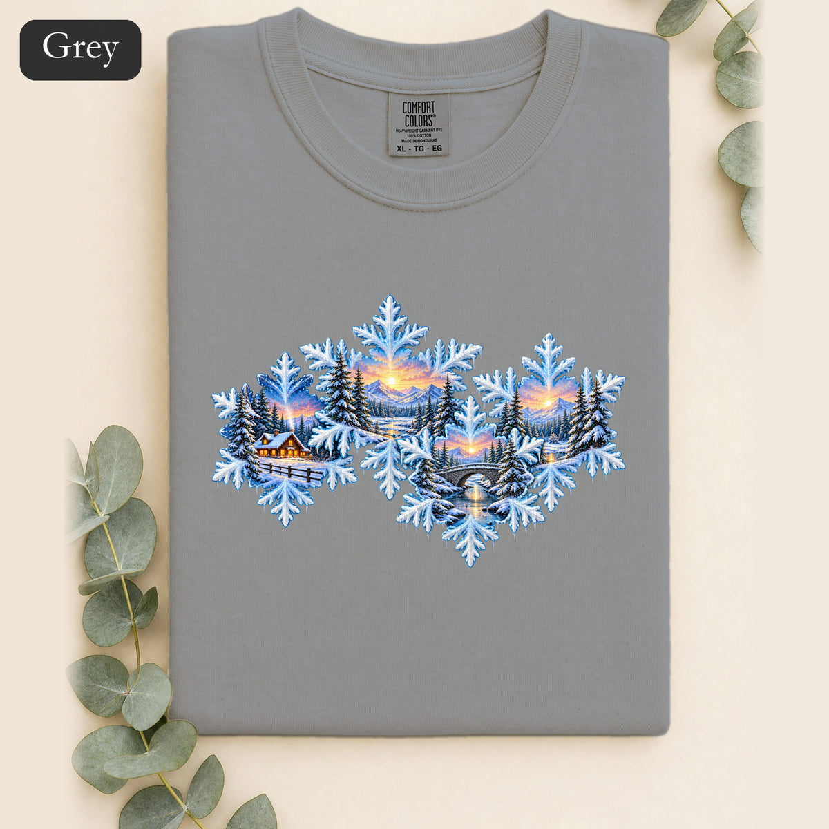 Snowflake Scenic Sunset Shirt | Winter Lake Landscape