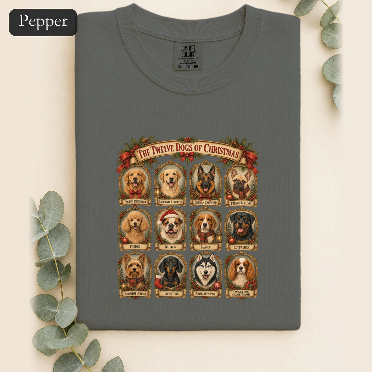 Twelve Dogs of Christmas Shirt | Vintage Dog Portraits Holiday