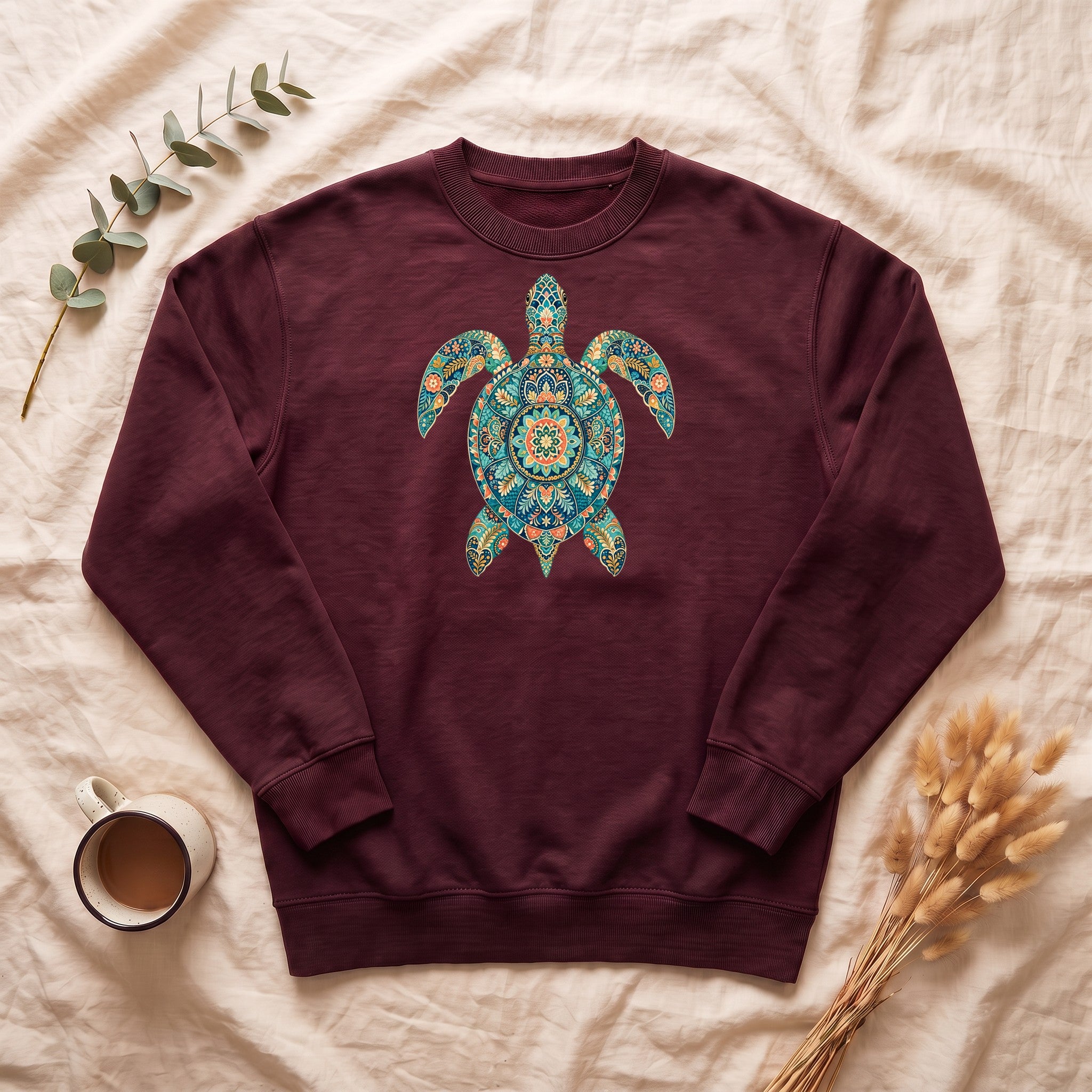Boho Sea Turtle Shirt, Folk Art Turtle Tee, Japanese Pattern Ocean Lover Gift, Vintage Floral Turtle Sweatshirt