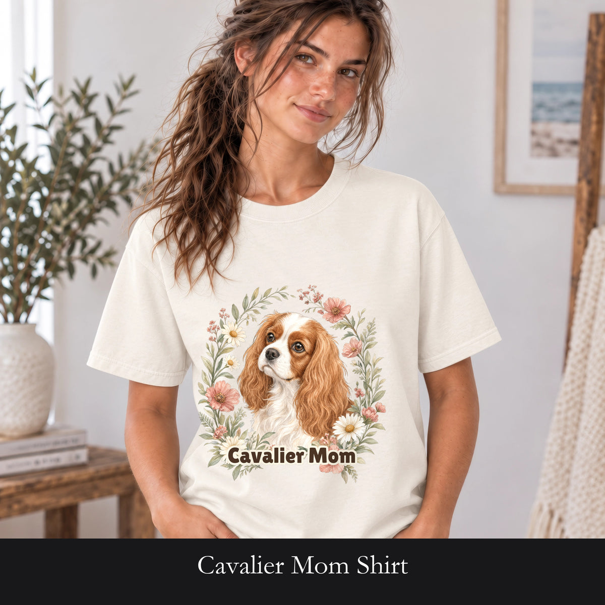 Cavalier Mom Shirt, Cavalier King Charles Spaniel Tee, Dog Mom Gift, Wildflower Dog Lover Sweatshirt
