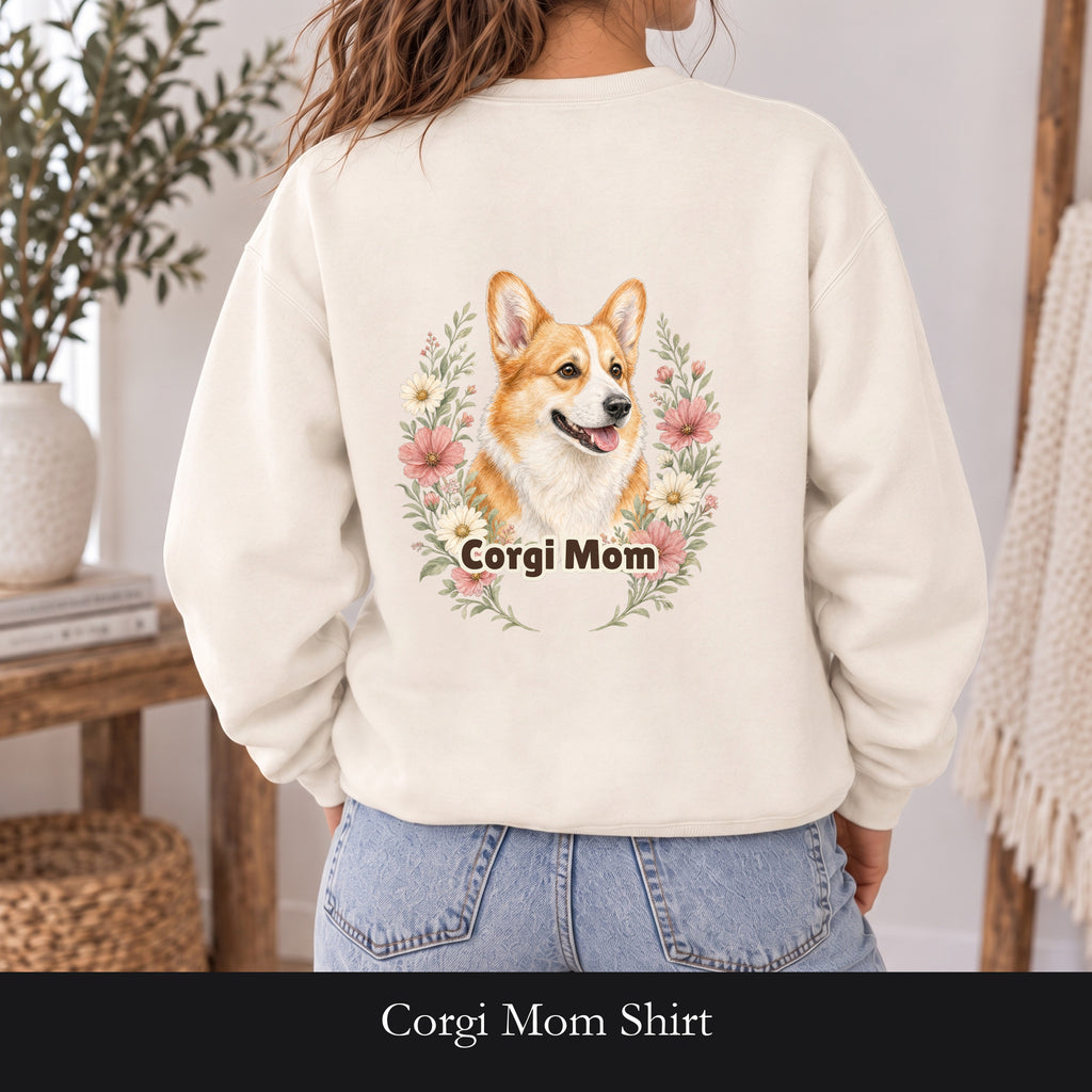Corgi Mom Shirt, Corgi Mama Tee, Dog Mom Gift, Wildflower Corgi Lover Sweatshirt, Cute Dog Owner Gift
