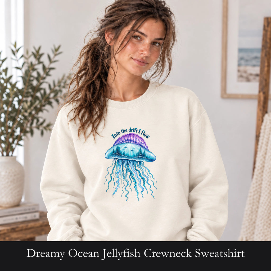 Dreamy Ocean Jellyfish Crewneck Sweatshirt | Ocean Glow Illustration