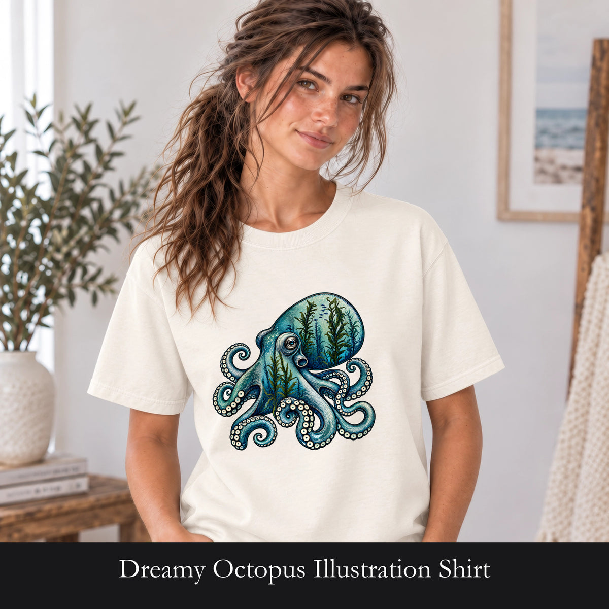 Dreamy Octopus Illustration Shirt | Marine Life, Aquatic Art