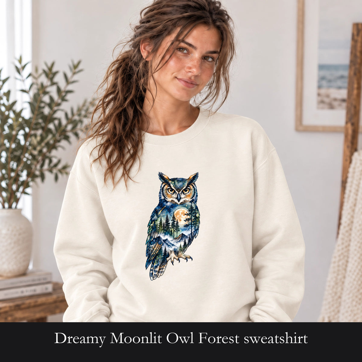 Dreamy Moonlit Owl Forest sweatshirt | Owl Moon Crewneck