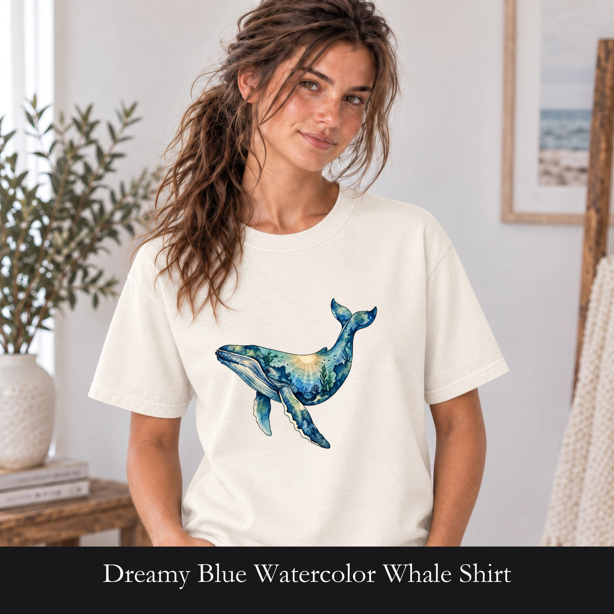 Dreamy Blue Watercolor Whale Shirt | Ocean Marine Mammal Art