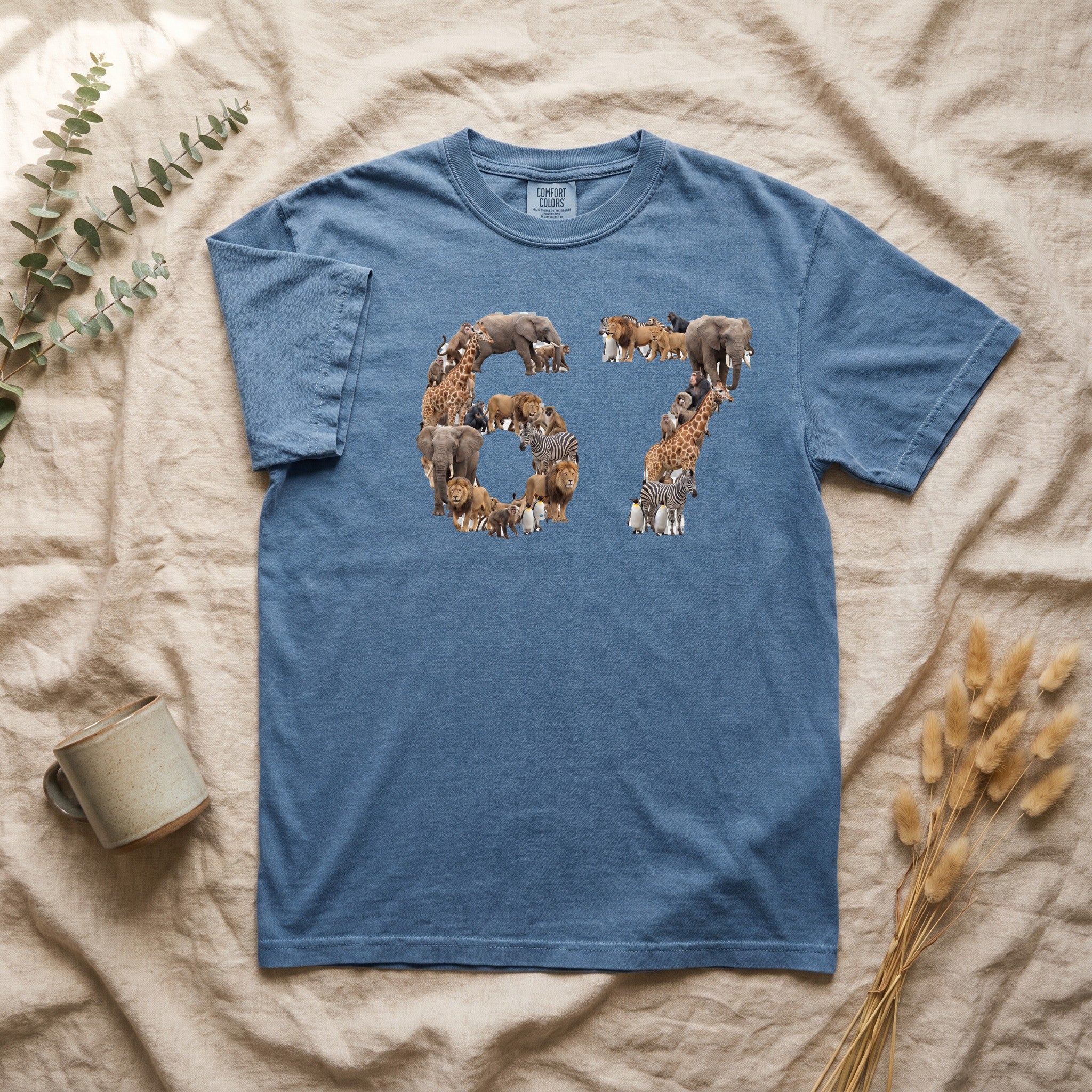 67 Zoo Animals Shirt, Funny 67 Meme Tee, Trendy Animal Number Gift, Giraffe Elephant Lion Sweatshirt