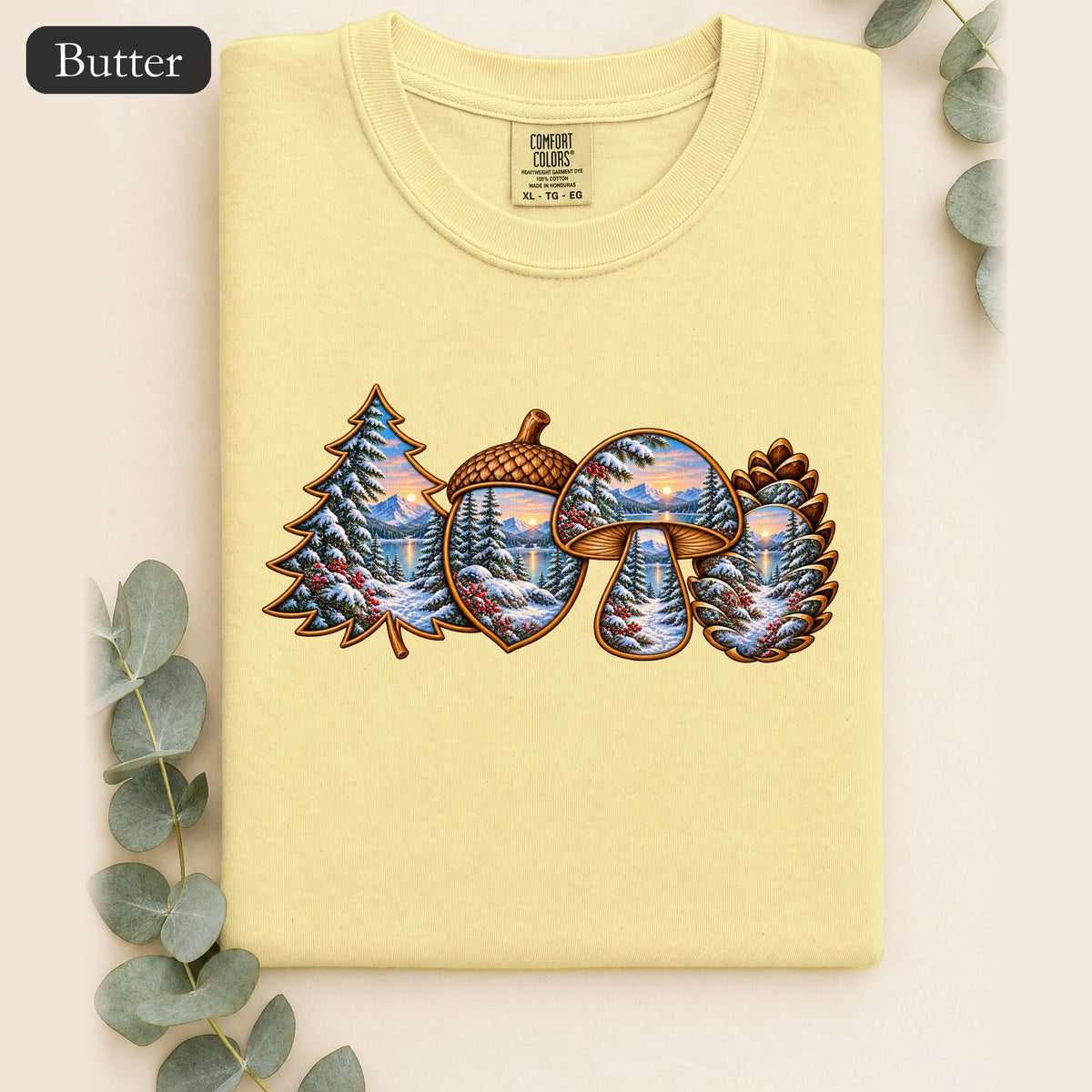 Winter Forest Tee, Vintage Cabin Nature Shirt