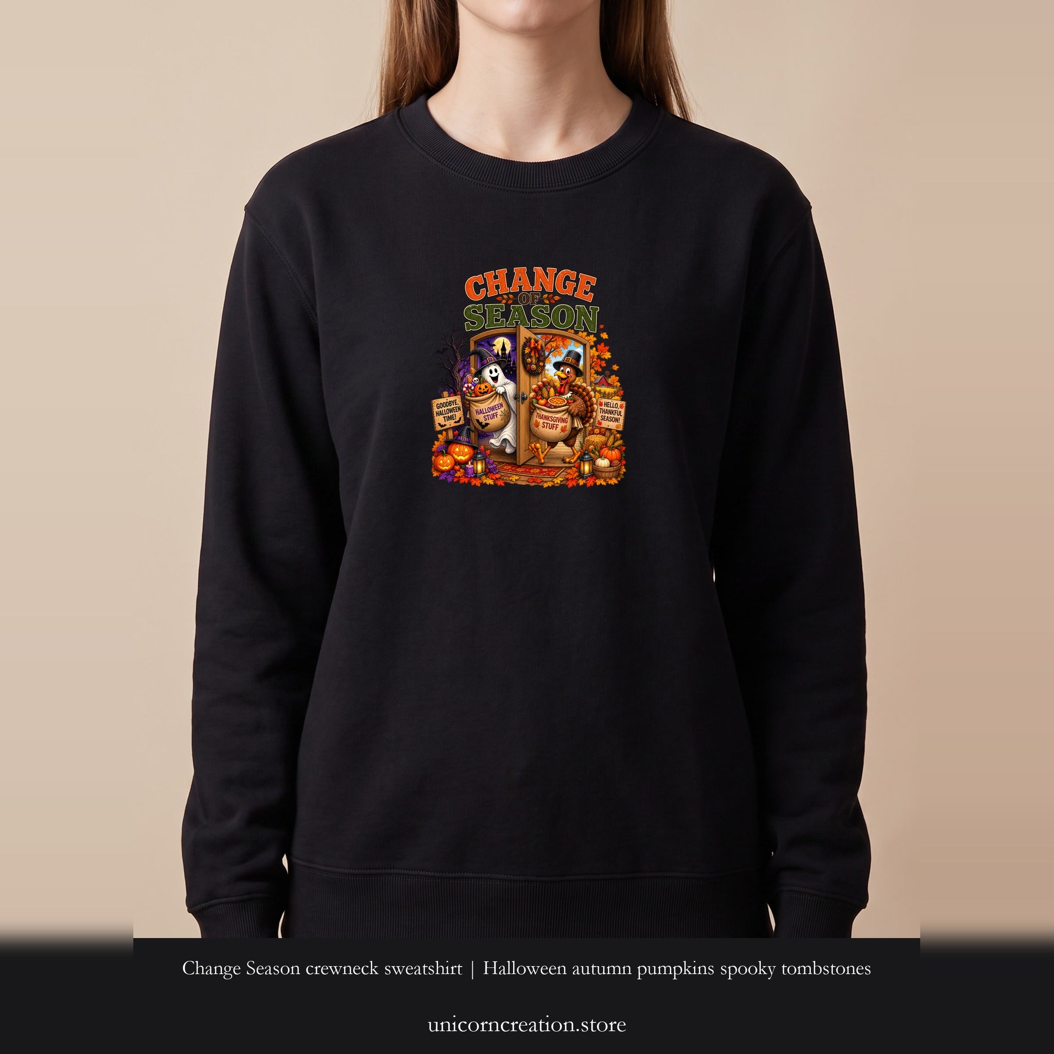 Change Season crewneck sweatshirt | Halloween autumn pumpkins spooky tombstones