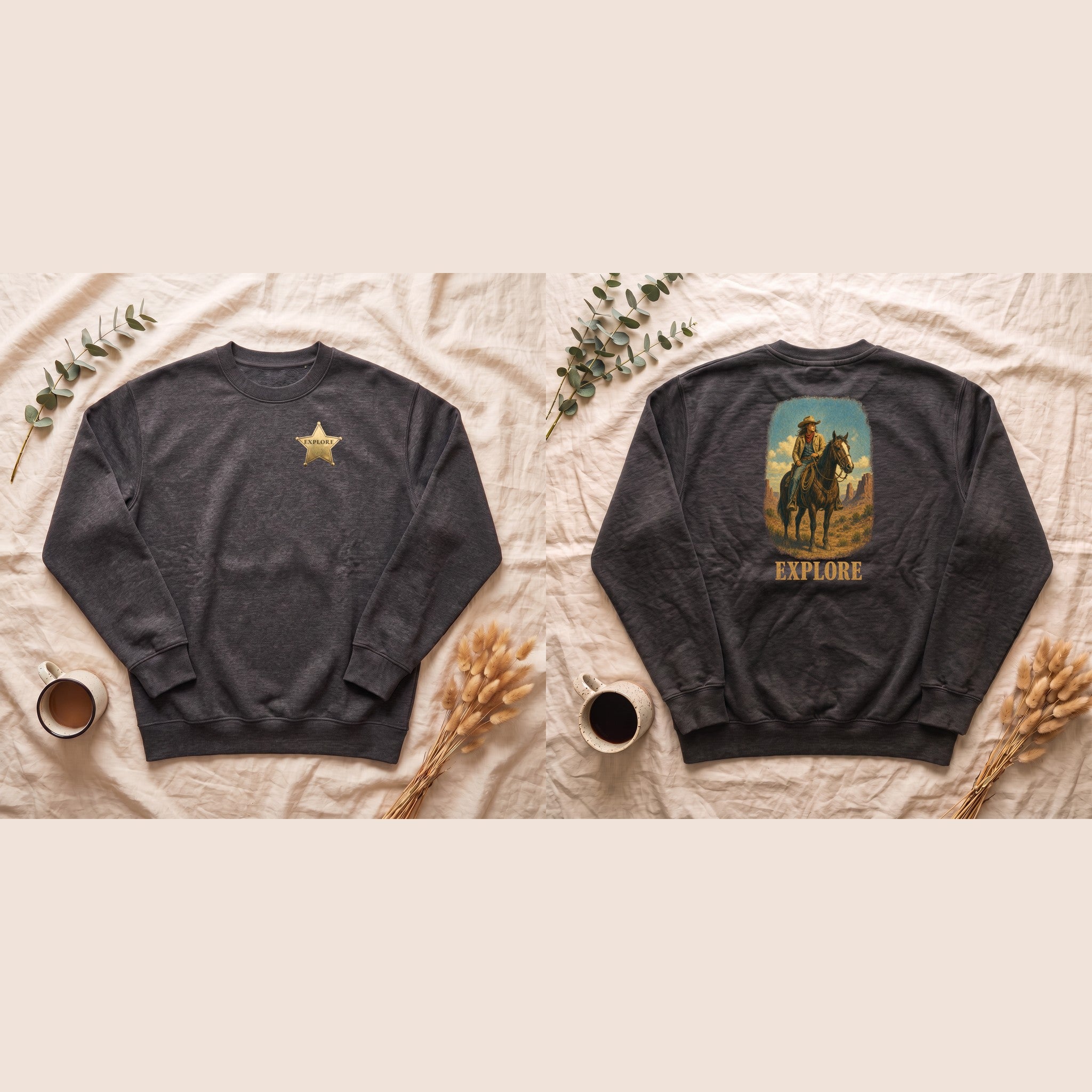 Explore Cowgirl Sweatshirt, Vintage Western Horse Crewneck, Desert Trail Rider Sweatshirt, Sheriff Star Cowgirl Gift