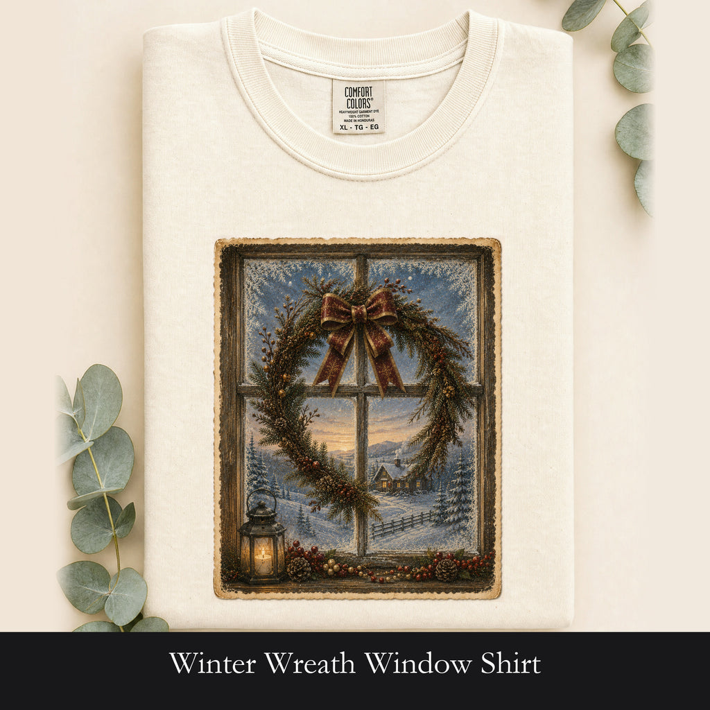 Winter Wreath Window Shirt | Vintage Christmas Scene