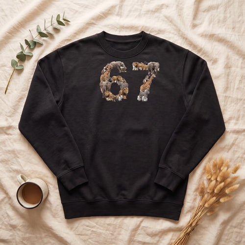 67 Zoo Animals Shirt, Funny 67 Meme Tee, Trendy Animal Number Gift, Giraffe Elephant Lion Sweatshirt