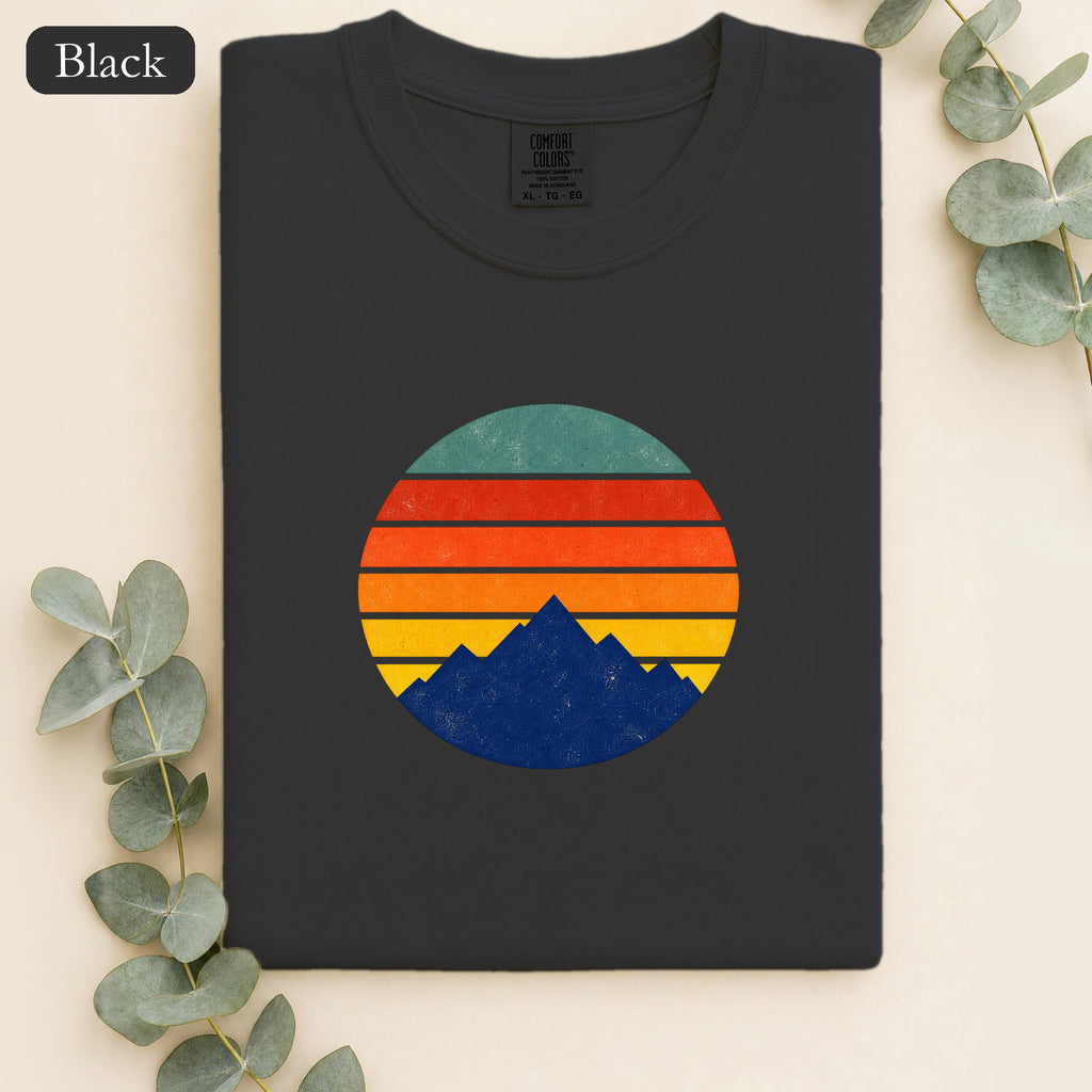 Retro Sunset Mountain Shirt, Vintage Nature Tee, Hiking Outdoor Gift, 70s Landscape Shirt