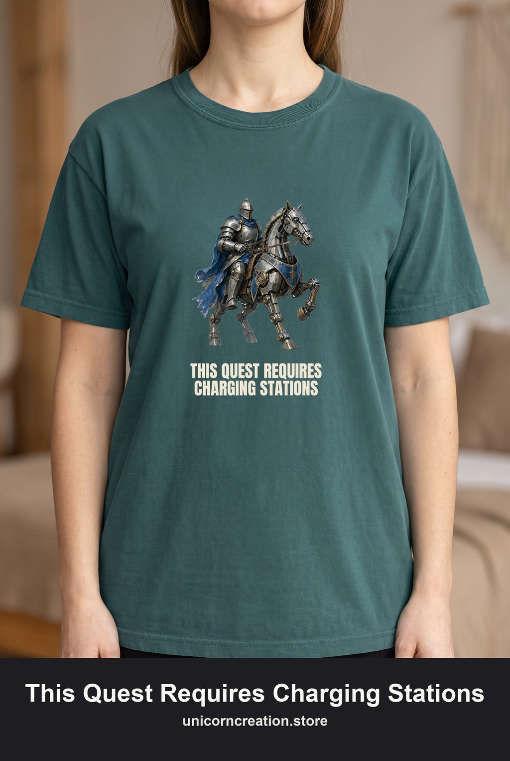 This Quest Requires Charging Stations Shirt, Knight Robot Horse Tee, Funny Gamer Tech Gift, Sci-Fi Fantasy Sweatshirt