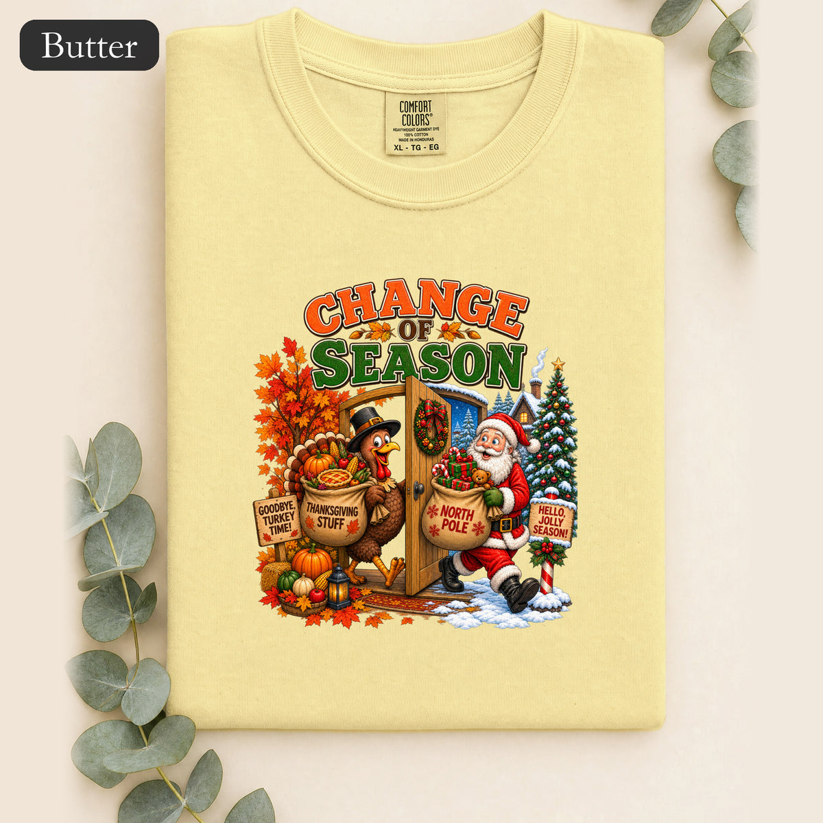 Change of Season Shirt | Fall to Winter Holiday Pumpkin Santa Design