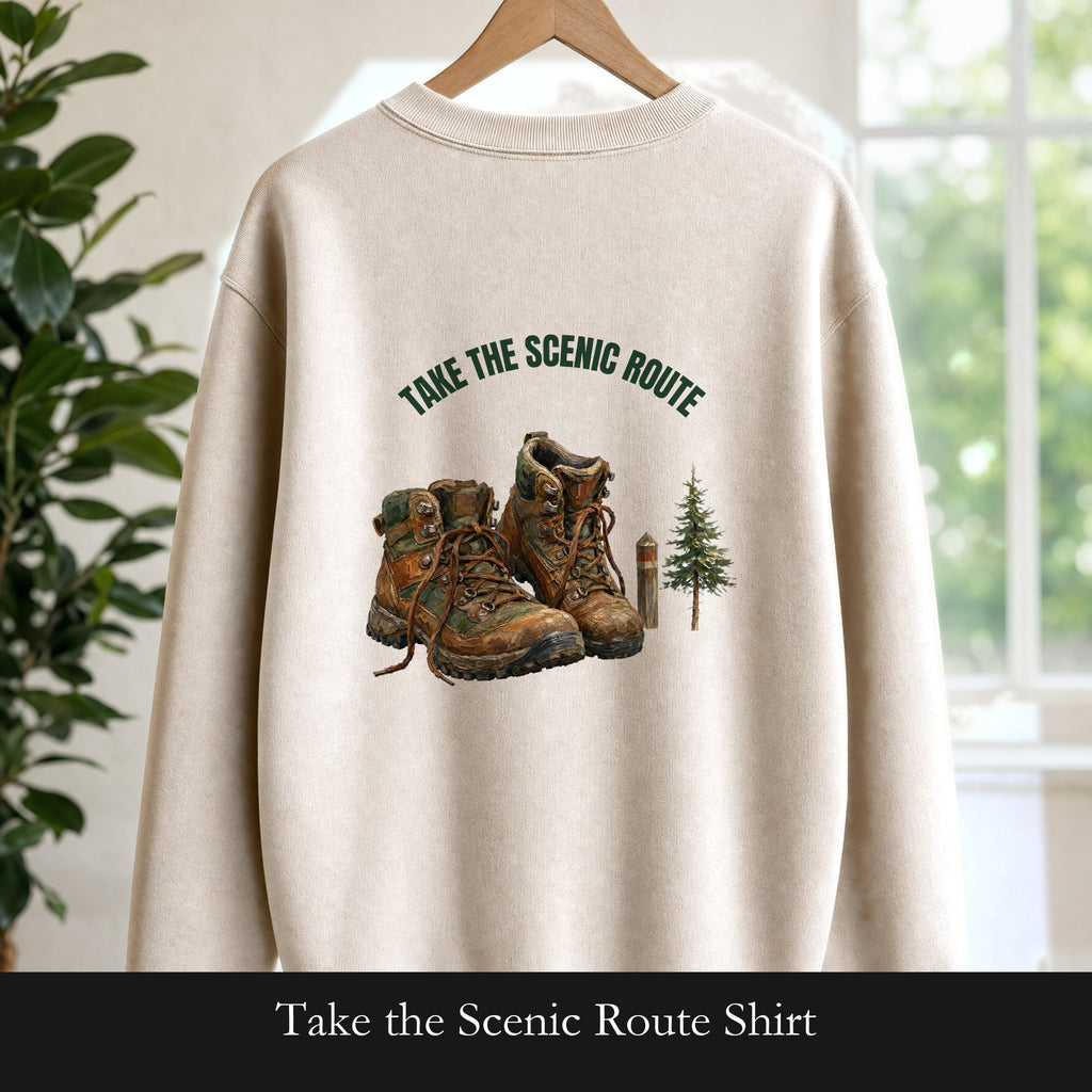 Take the Scenic Route Shirt, Hiking Trail Tee, Outdoor Adventure Nature Gift, Painterly Mountain Sweatshirt