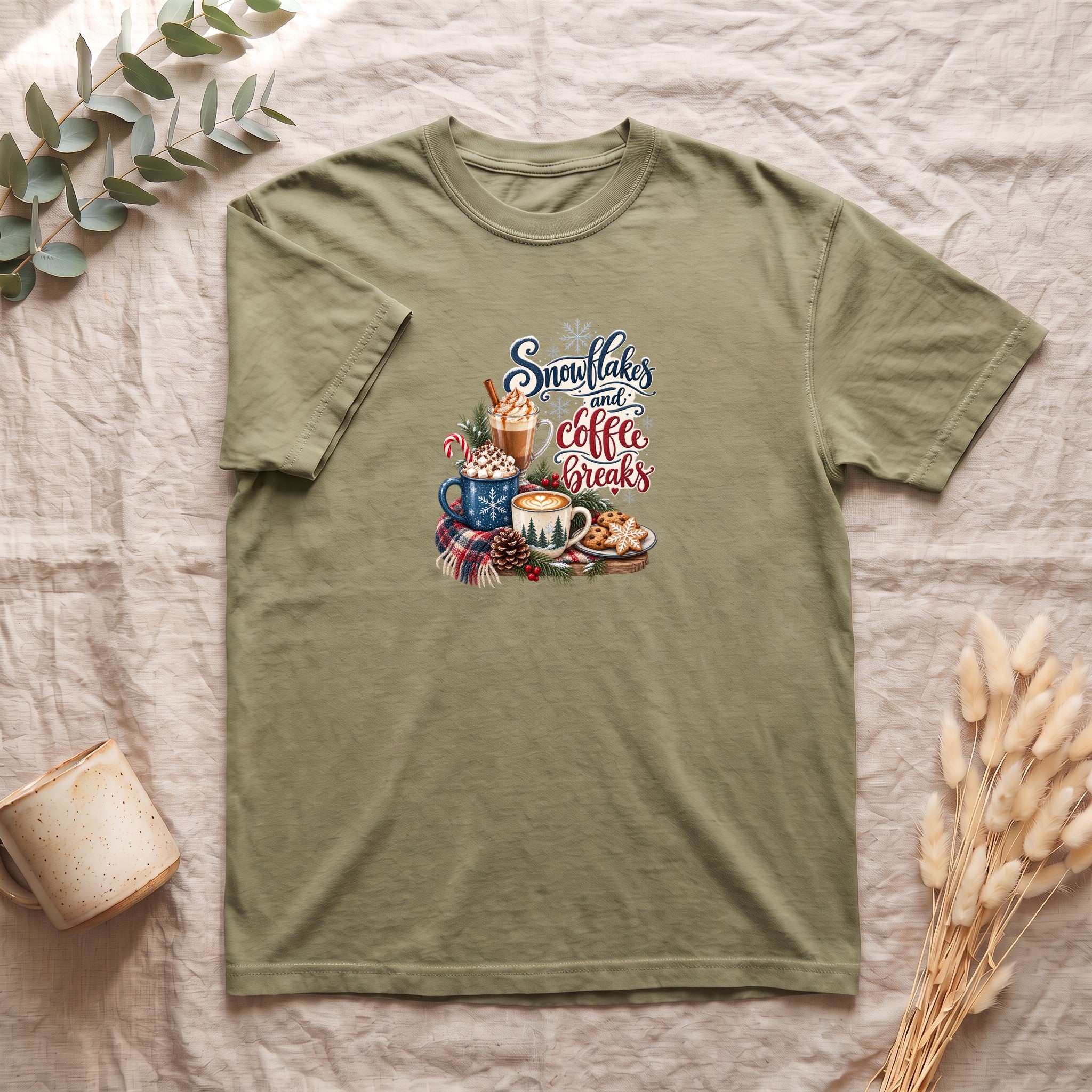 Snowflakes and Coffee Break Shirt | Winter Hot Cocoa Mug Design