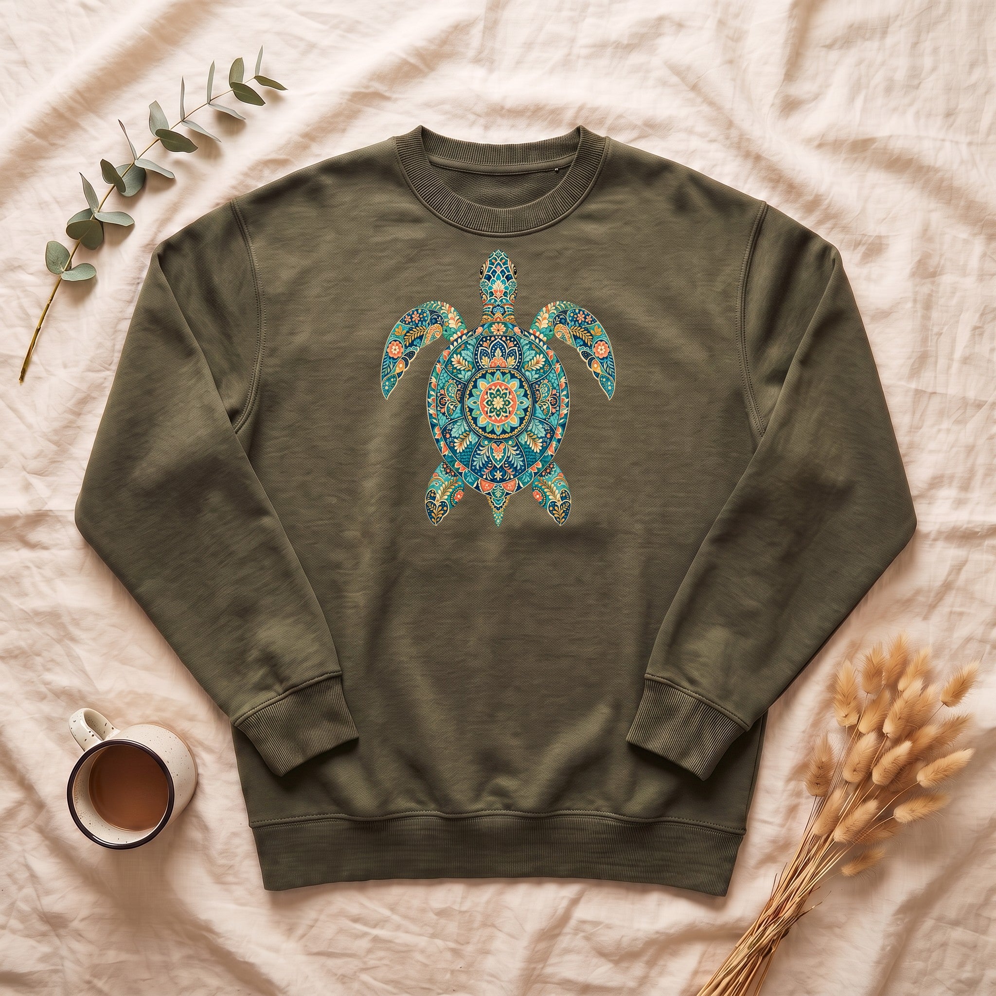 Boho Sea Turtle Shirt, Folk Art Turtle Tee, Japanese Pattern Ocean Lover Gift, Vintage Floral Turtle Sweatshirt