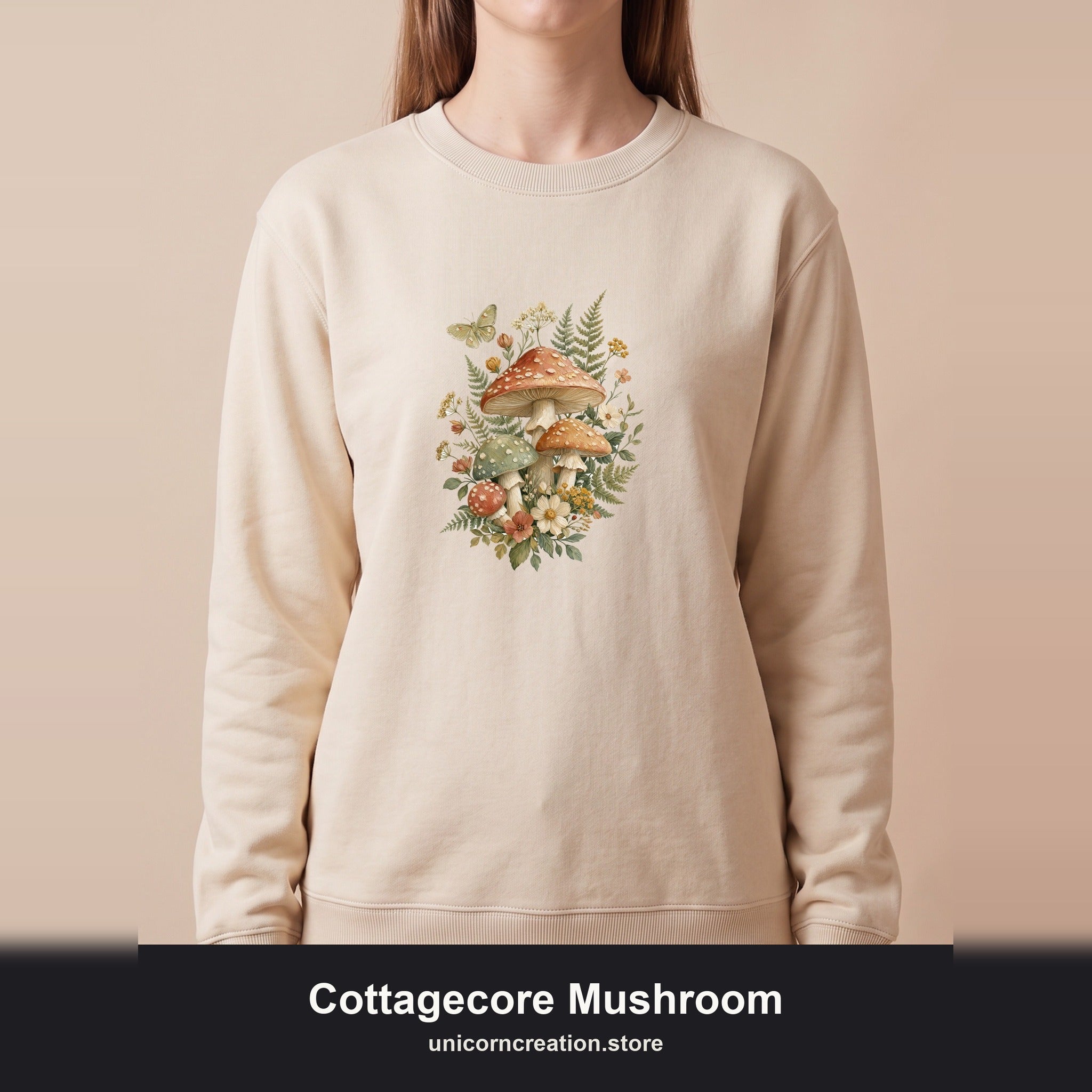 Cottagecore Mushroom Shirt, Botanical Fairycore Tee, Whimsical Nature Lover Gift, Painterly Wildflower Sweatshirt
