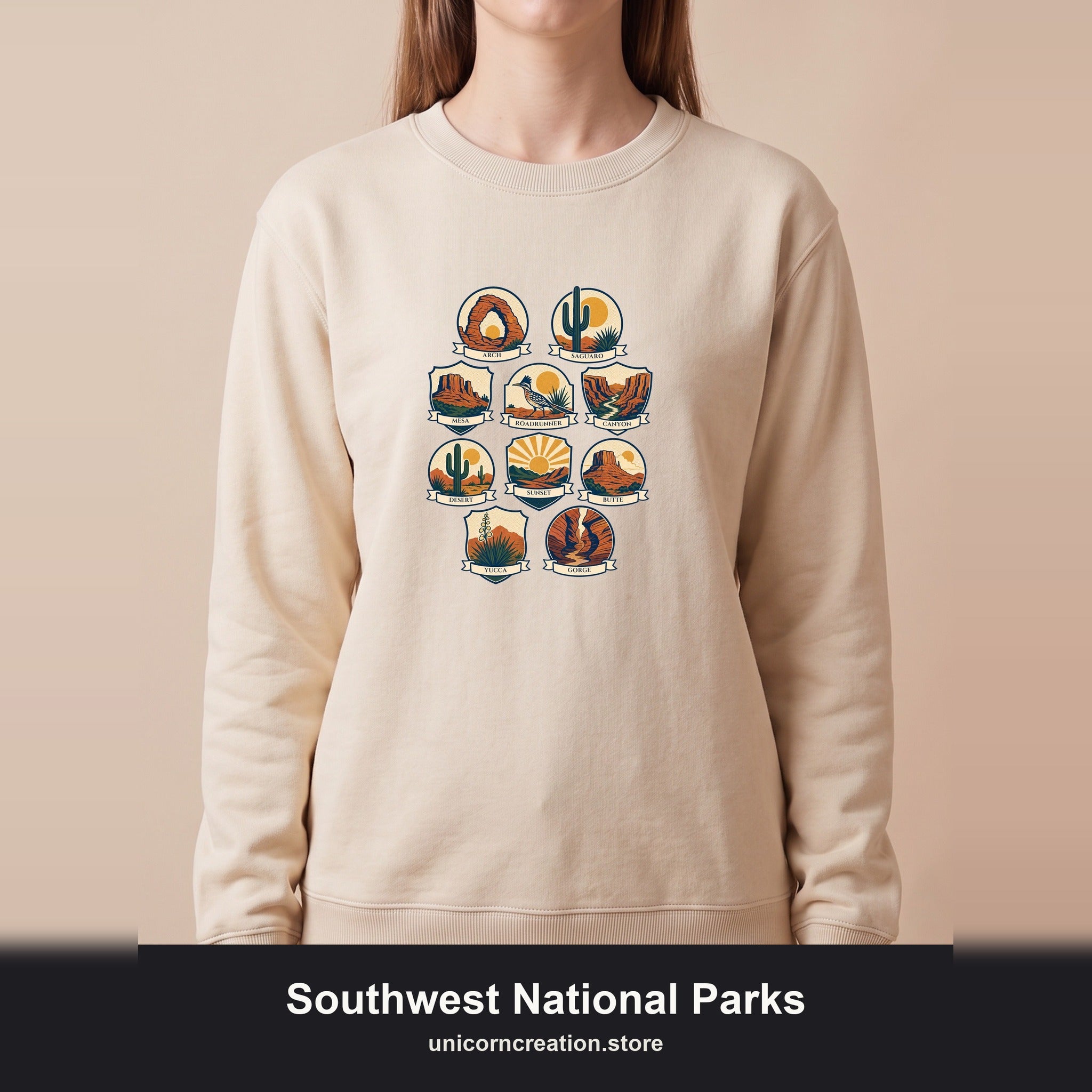 Southwest National Parks Shirt, Desert Badge Tee, Arizona Utah Hiking Gift, Retro Adventure Cactus Sweatshirt