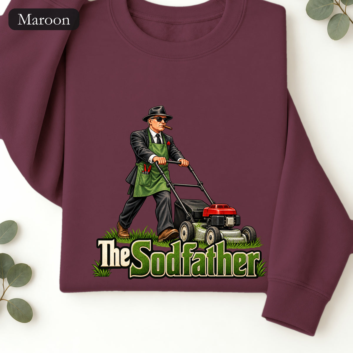 The Sodfather lawn mower illustration Sweatshirt | Gardening humor