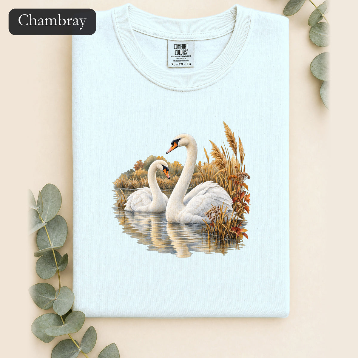 Swan Pair Shirt | White Swans Pond Illustration
