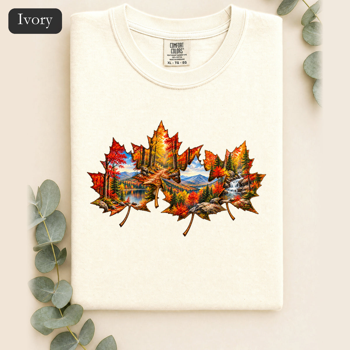 Autumn Maple Leaf Landscape Shirt | Fall Forest Lake Scene